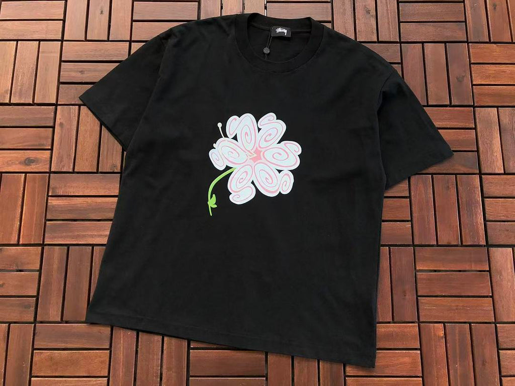 Black Flower Graphic Stussy T-Shirt