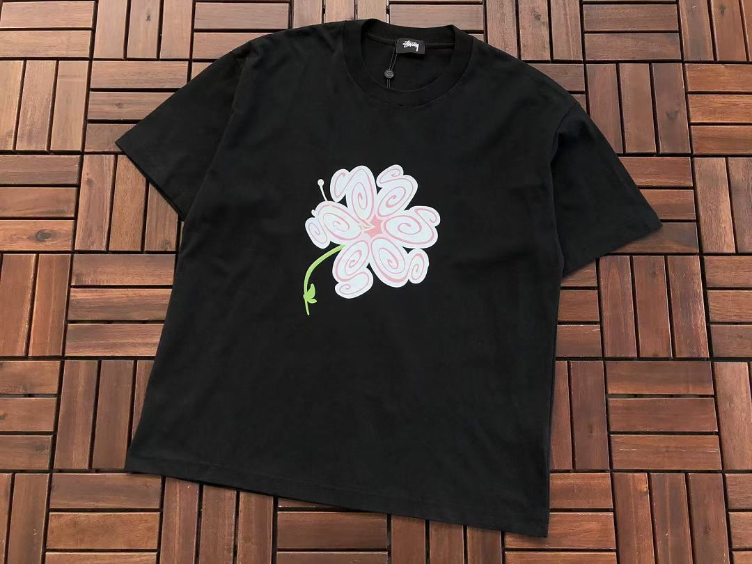 Black Flower Graphic Stussy T-Shirt