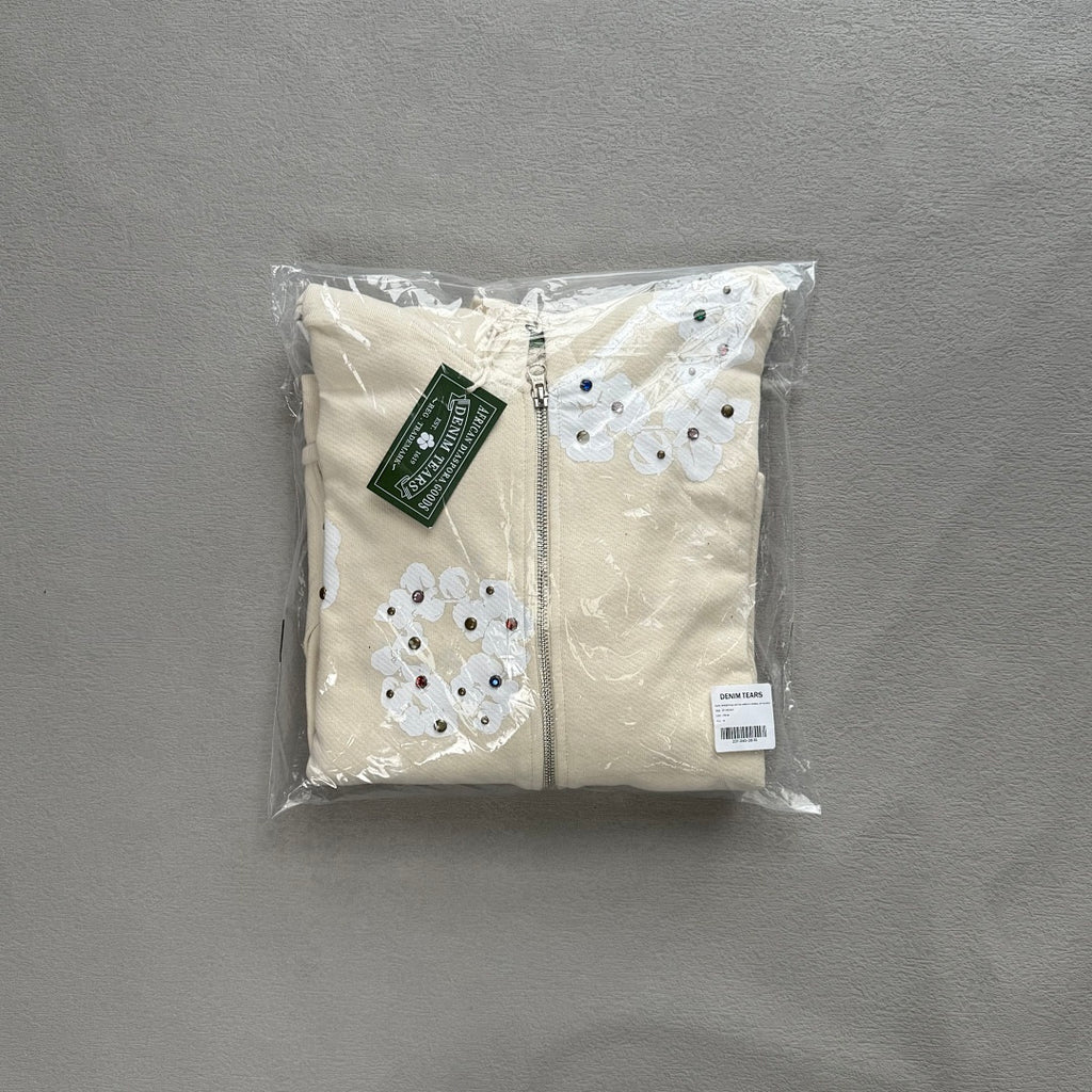 Rhinestone Cotton Wreath Zip Hoodie