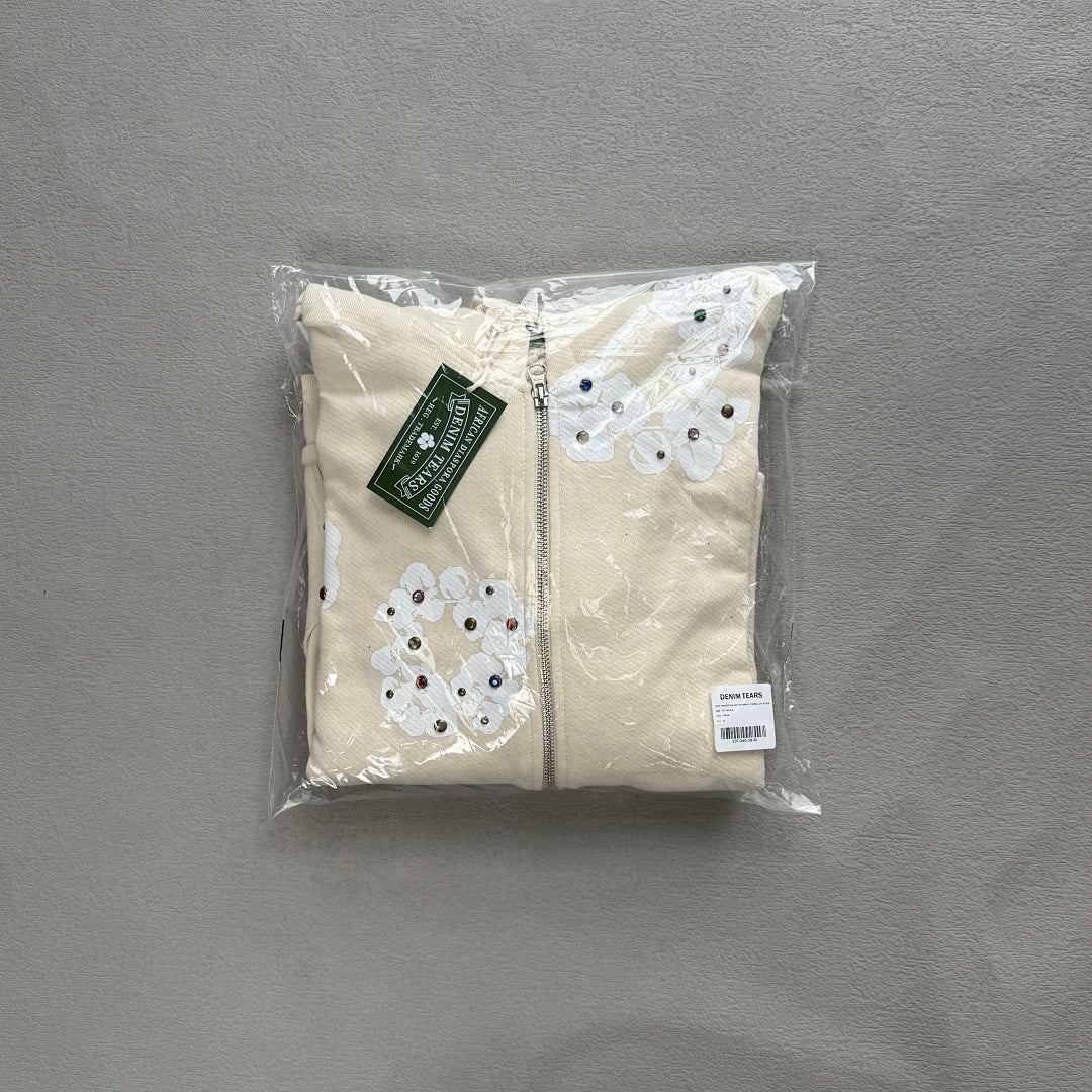 Rhinestone Cotton Wreath Zip Hoodie