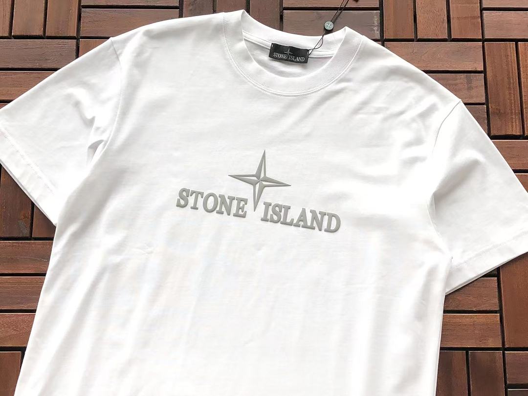 Black White Script Logo Stone Island T-Shirt