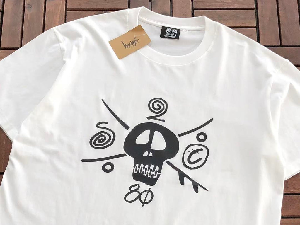 Grey Skull Graphic Stussy T-Shirt