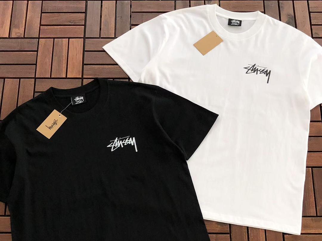 Black White Floral Graphic Stussy T-Shirt