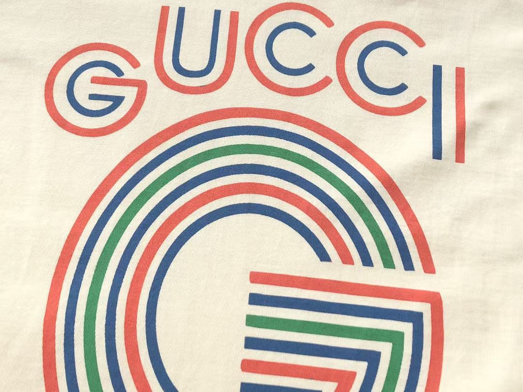 Cream Rainbow Logo Gucci T-Shirt