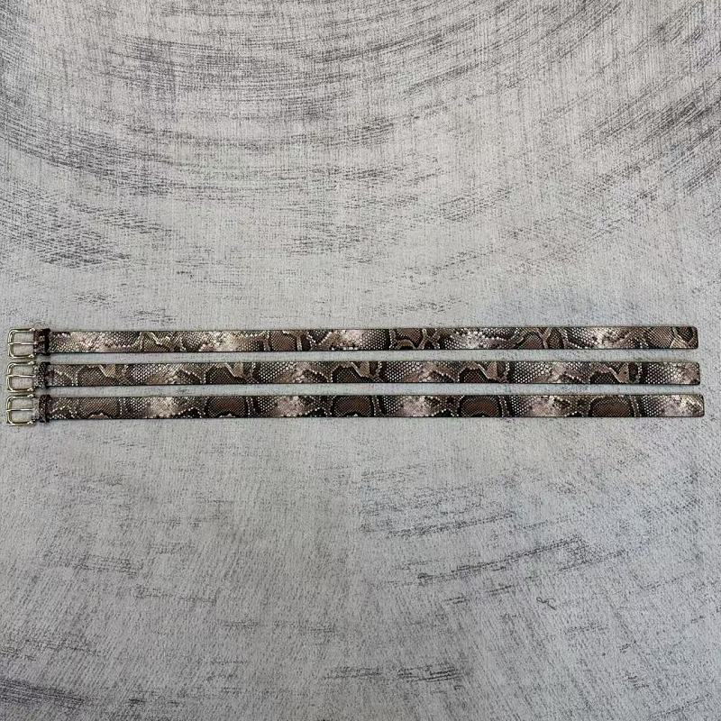 Unknown Brand Snakeskin-Embossed Belt - Taupe/Brown