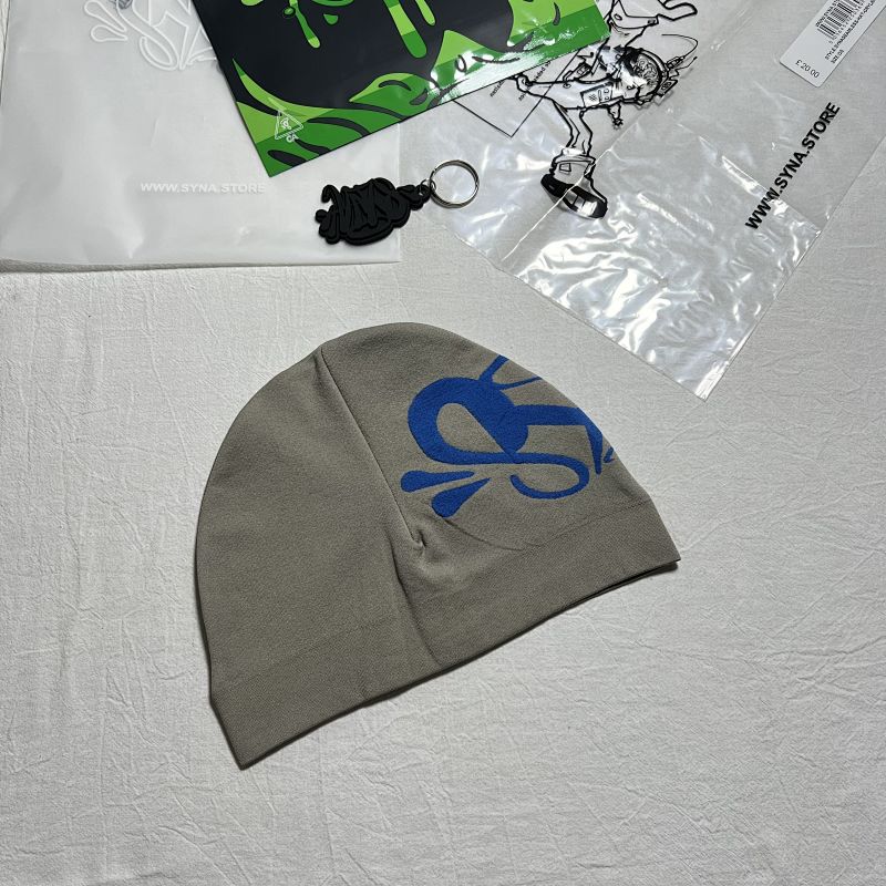 Grey Beanie Hat with Blue Graphic Logo