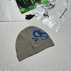 Grey Beanie Hat with Blue Graphic Logo