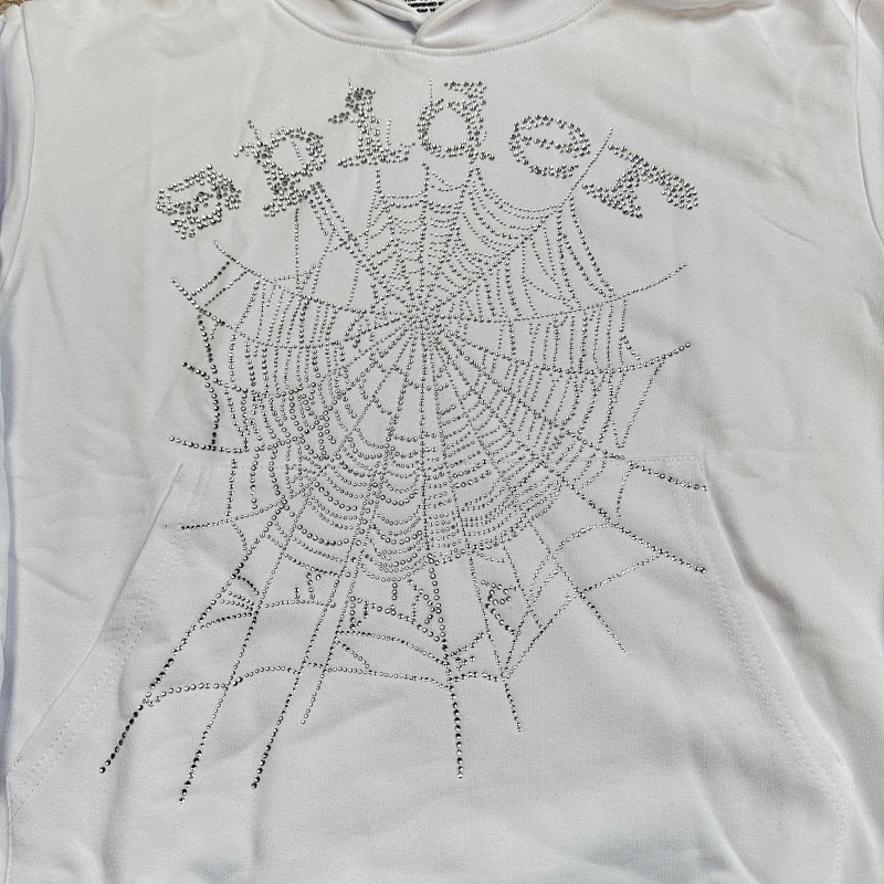 Sp5Der Rhinestone Logo Hoodie White