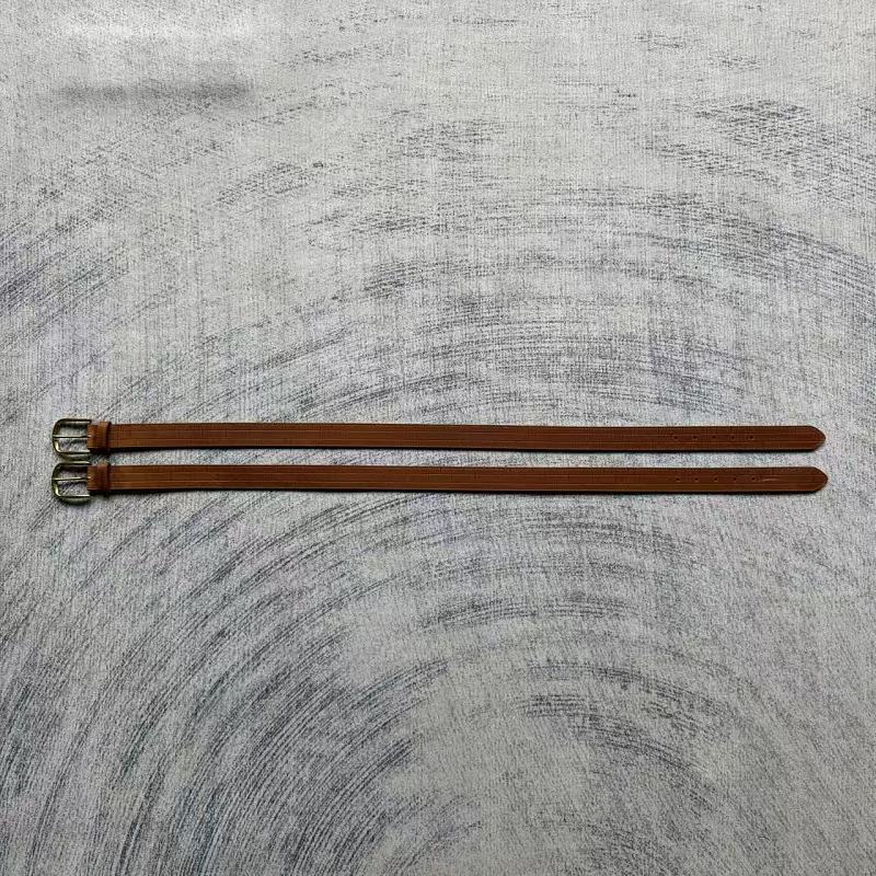 Unknown Brand Brick-Embossed Leather Belt - Tan/Cognac
