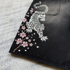 Black Washed Denim Shorts - Tiger/Sakura Embroidery
