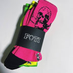FOTI Skull Crew Socks 3-Pack - Pink/Black/Neon Green/Yellow