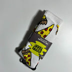 Oooh Yeah! Pizza Print Crew Socks - White/Yellow/Red