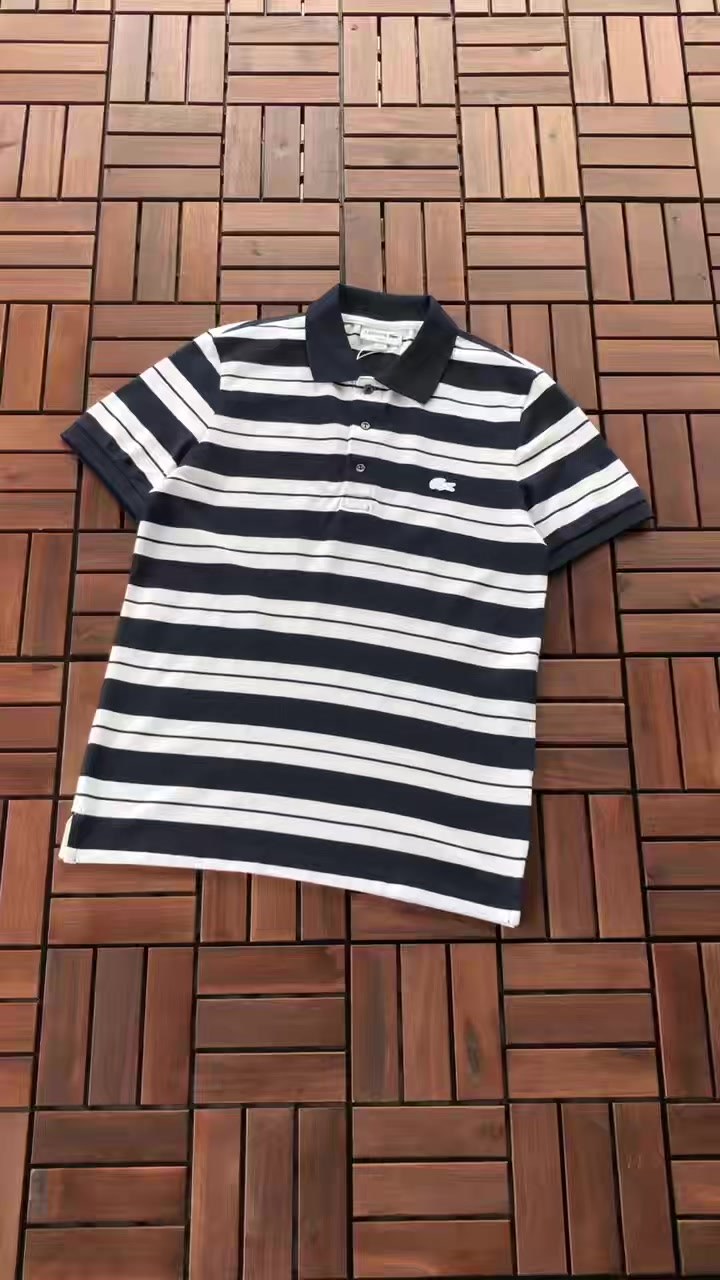Lacoste Navy White Striped Polo Shirt