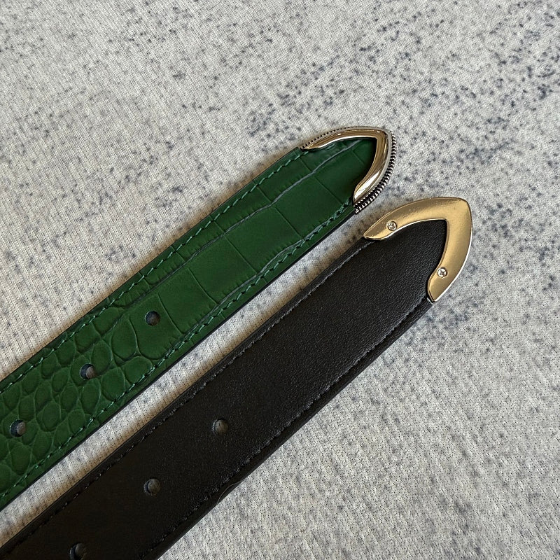 Unknown Brand Crocodile-Embossed Belt - Green