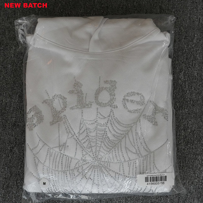 Sp5Der Rhinestone Logo Hoodie White