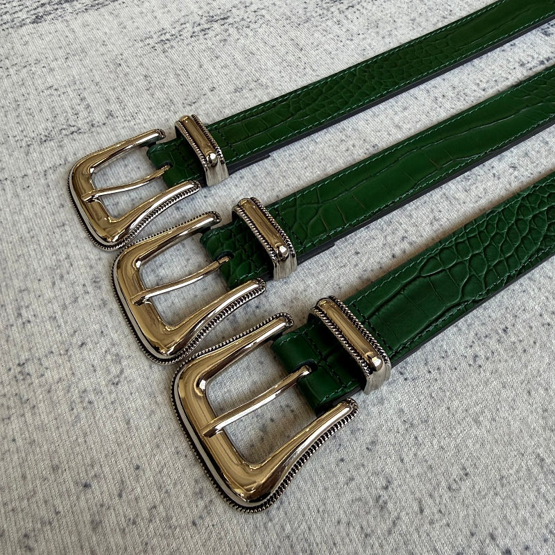 Unknown Brand Crocodile-Embossed Belt - Green