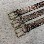 Snakeskin-Embossed Belt - Taupe/Brown