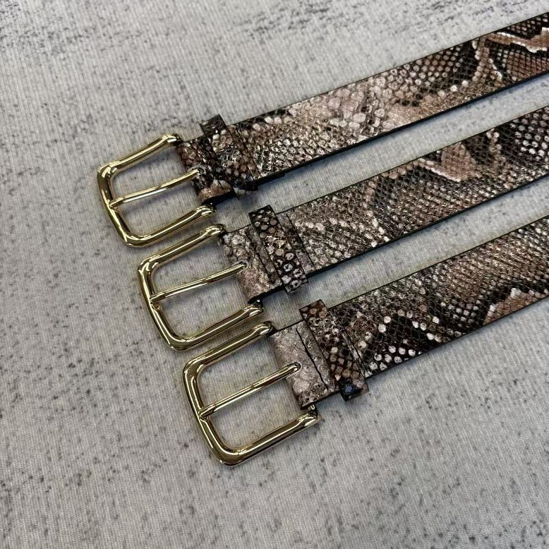 Unknown Brand Snakeskin-Embossed Belt - Taupe/Brown