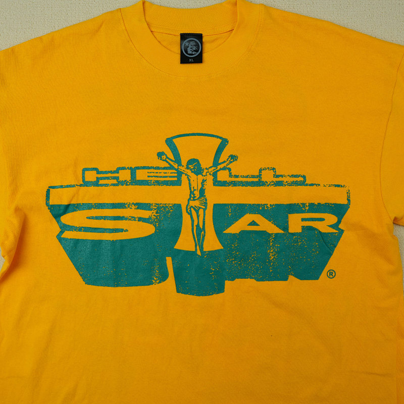 Hellstar Studios Jesus Emblem Short Sleeve Tee Shirt Yellow