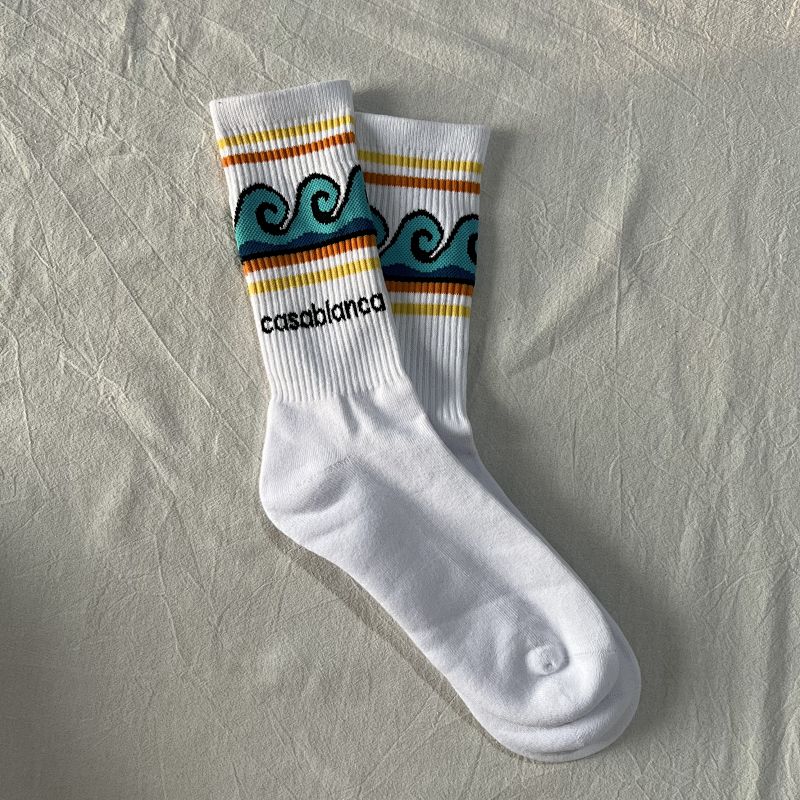 Casablanca Wave Print Striped Crew Socks