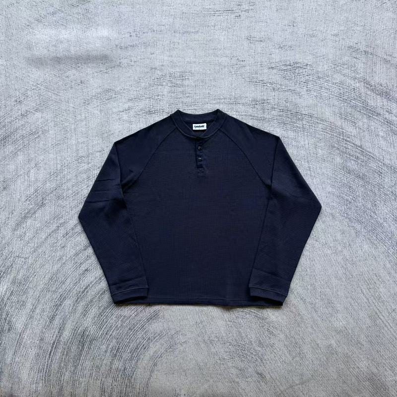 Unknown Brand Waffle-Knit Henley Long-Sleeve Shirt - Off-White/Cream