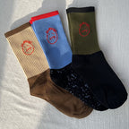 Color Block Crew Socks with Embroidered Face