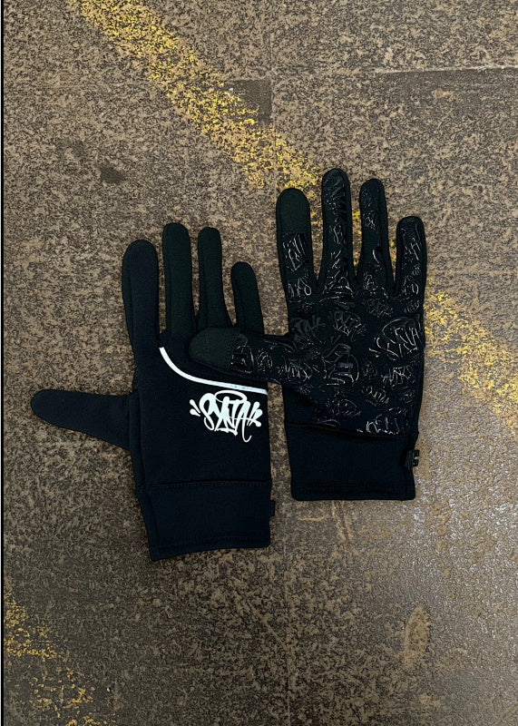 Black Full-Finger Gloves with Graffiti Logo