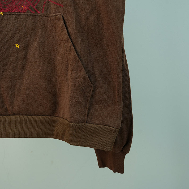 Sp5der Angel Number Hoodie Brown