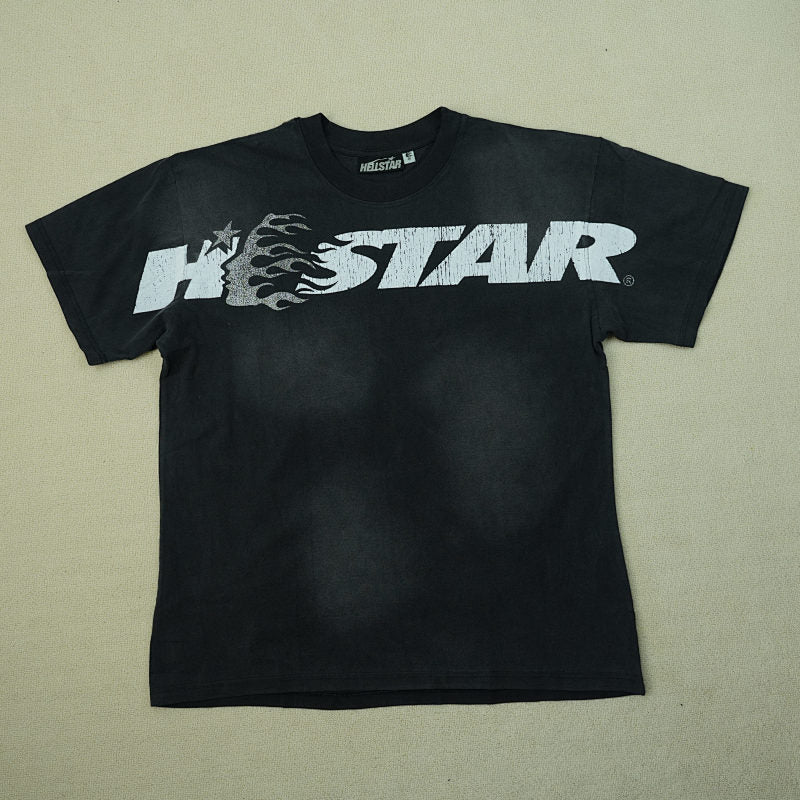 Hellstar Cartoon Logo Glitter Logo T-Shirt Black