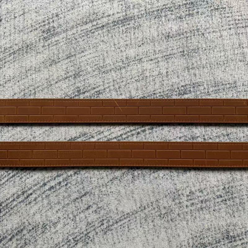 Unknown Brand Brick-Embossed Leather Belt - Tan/Cognac