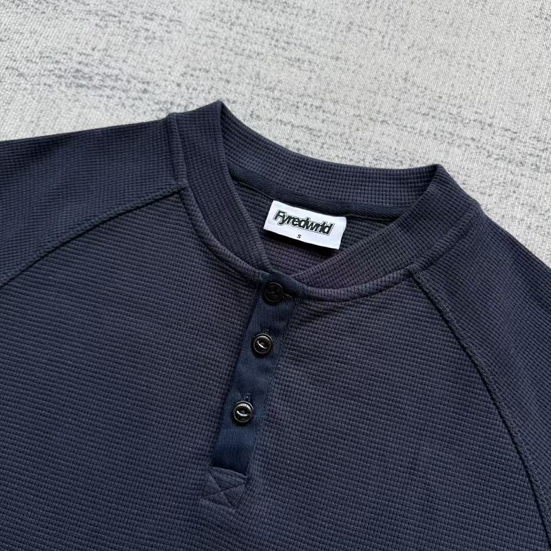 Unknown Brand Waffle-Knit Henley Long-Sleeve Shirt - Off-White/Cream