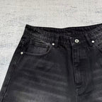 Black Washed Denim Shorts - Tiger/Sakura Embroidery