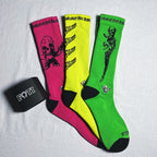 FOTI Skull Crew Socks 3-Pack - Pink/Black/Neon Green/Yellow