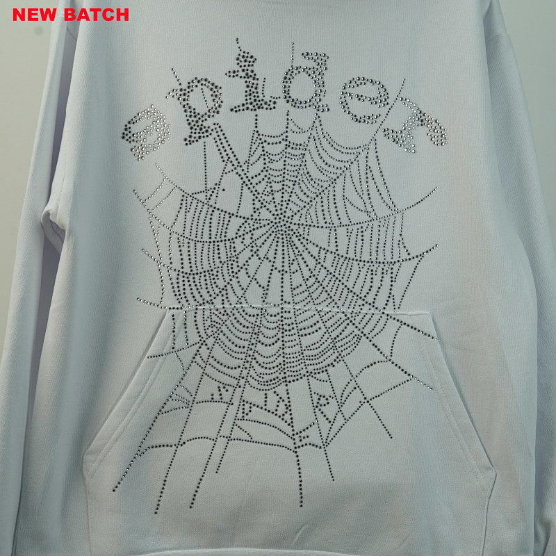 Sp5Der Rhinestone Logo Hoodie White
