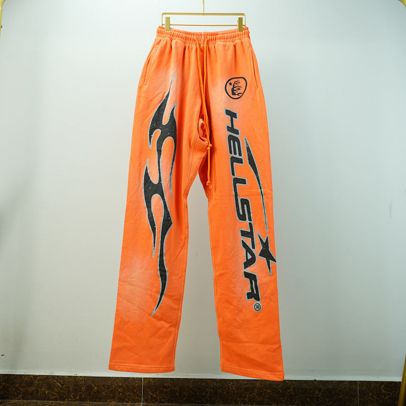 Hellstar Fire Orange Closed Elastic Bottom Sweatpants Orange Dye