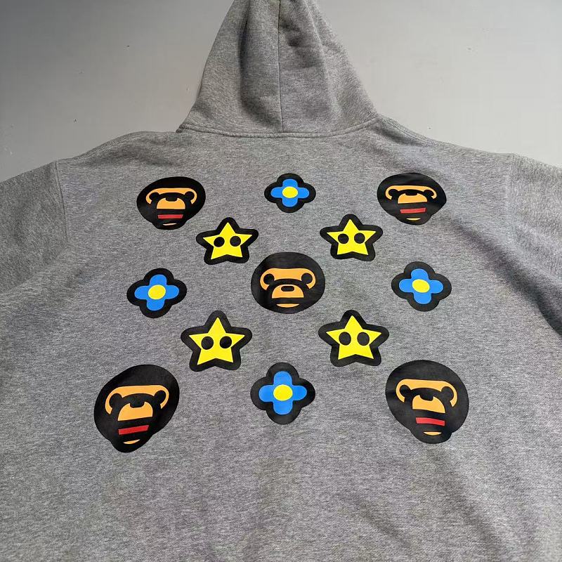 A Bathing Ape BAPE Baby Milo Multi-Patch Pullover Hoodie - Grey