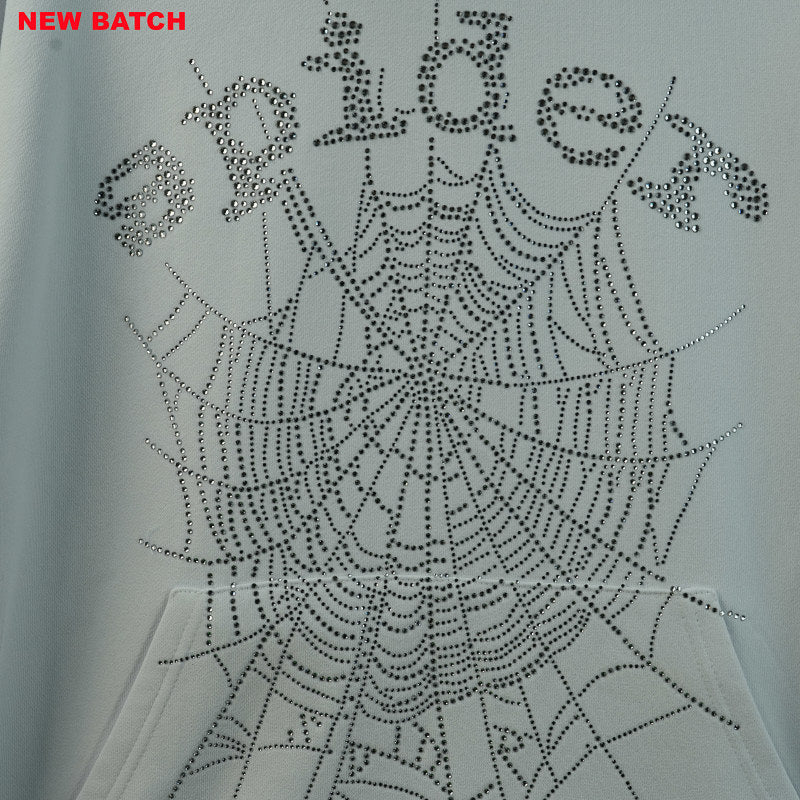 Sp5Der Rhinestone Logo Hoodie White