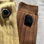 Ribbed Knit Crew Socks with Button Detail