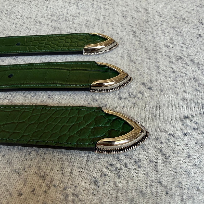 Unknown Brand Crocodile-Embossed Belt - Green