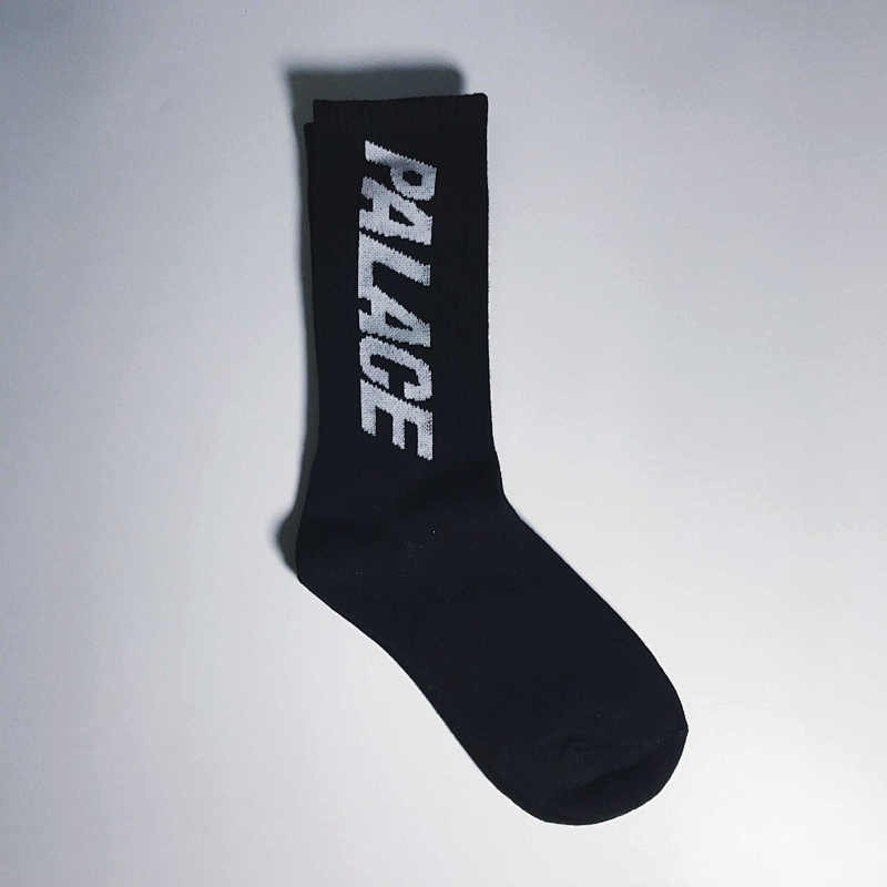 Palace Logo Crew Socks Black and White