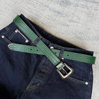 Crocodile-Embossed Belt - Green