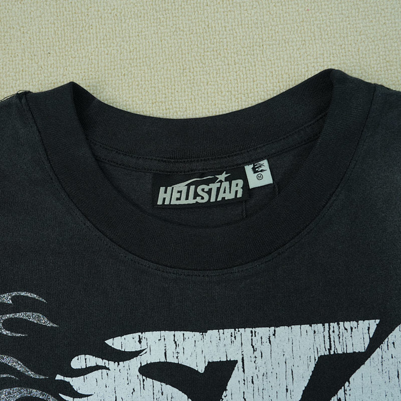 Hellstar Cartoon Logo Glitter Logo T-Shirt Black