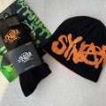 Black and Orange Beanie Hat and Socks Set