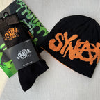 Black and Orange Beanie Hat and Socks Set