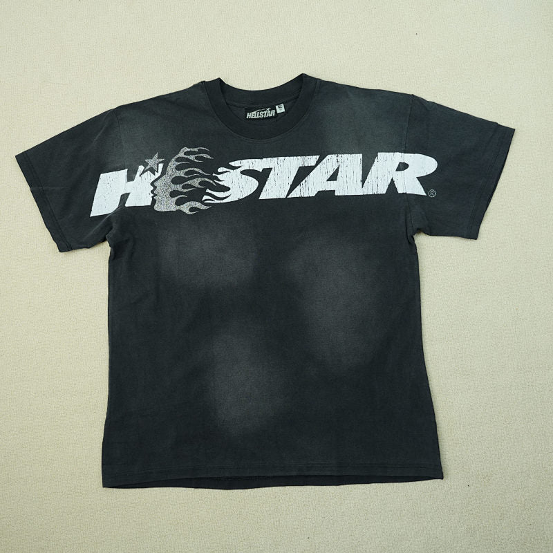 Hellstar Cartoon Logo Glitter Logo T-Shirt Black