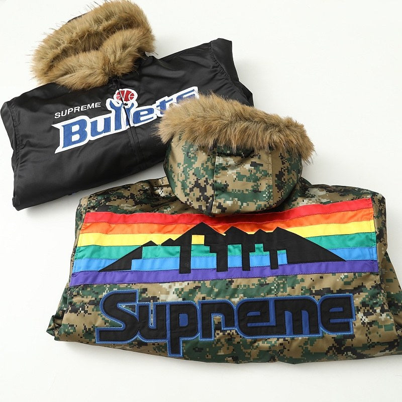 Supreme Basketball Fur-Trim Hooded Bomber Jacket