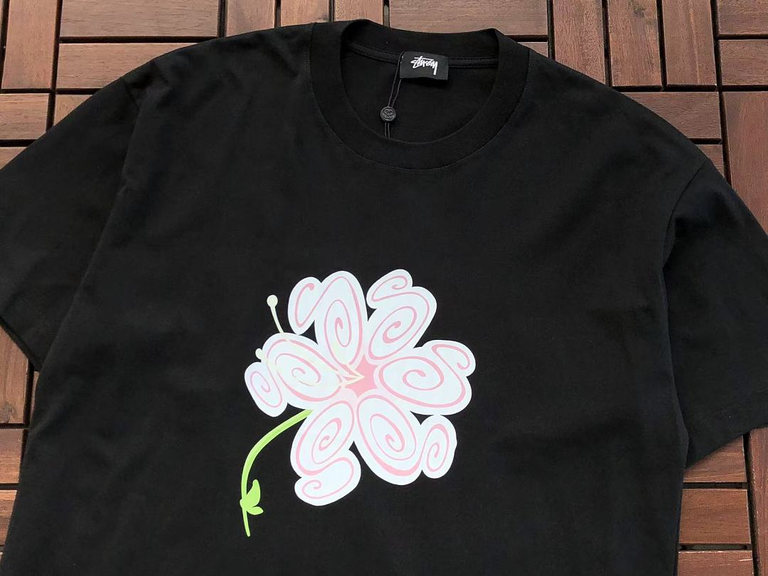 Black Flower Graphic Stussy T-Shirt