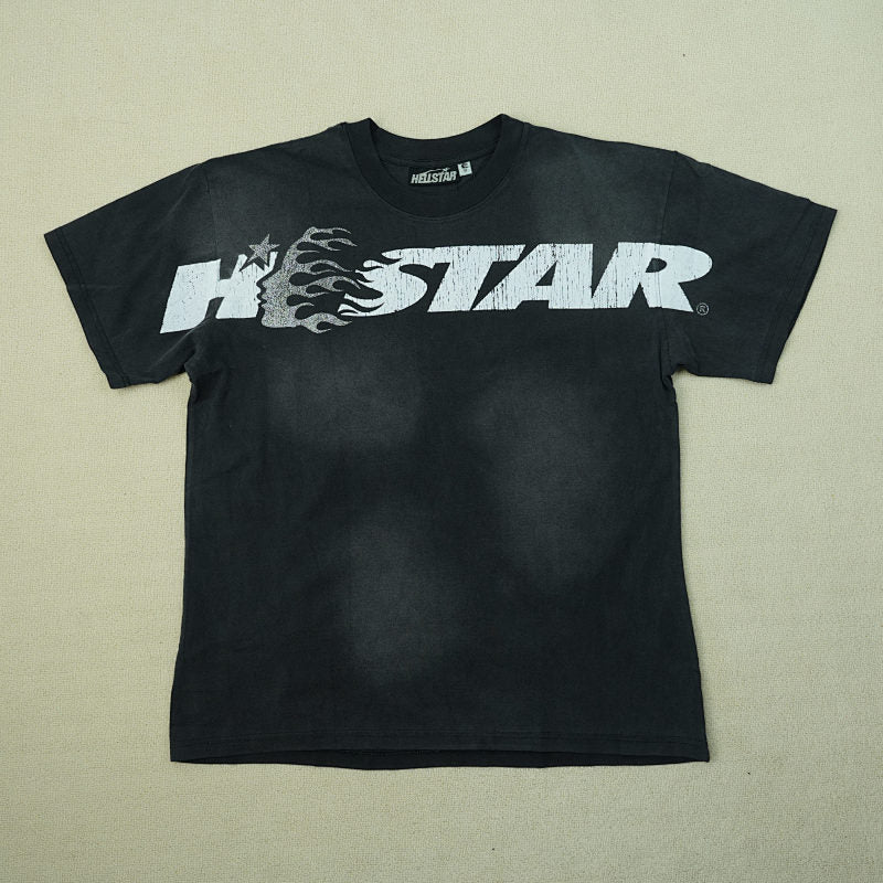 Hellstar Cartoon Logo Glitter Logo T-Shirt Black