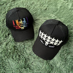 Black Mesh Trucker Caps with Embroidered Graphics