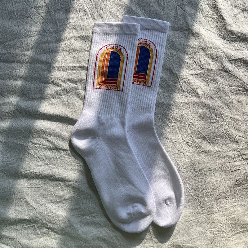 White Crew Socks with Arcteryxh Graphic